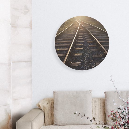 Artaza Forex Wall Circle Two Crossing Rails Railroads - 60x60 cm - Plaque Murale - Cercle Mural - Peinture Ronde - Cercle de Décoration murale