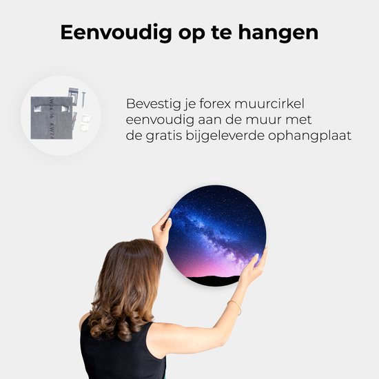 Artaza Forex Muurcirkel Melkweg Met Een Roze Gloed - Sterrenhemel - 50x50 cm - Klein - Wandcirkel - Rond Schilderij - Muurdecoratie Cirkel