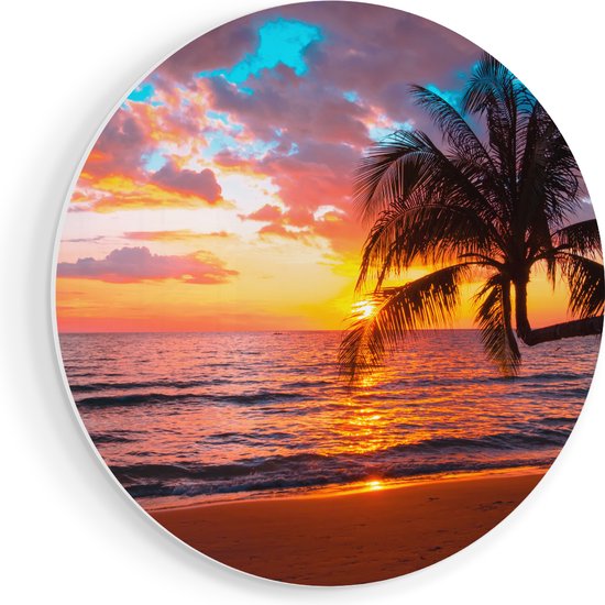 Artaza Forex Muurcirkel Tropisch Strand Tijdens Zonsondergang - 50x50 cm - Klein - Wandcirkel - Rond Schilderij - Muurdecoratie Cirkel