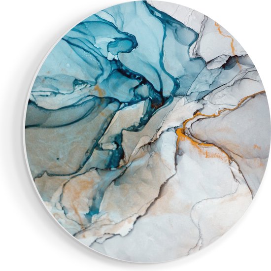 Artaza Forex Muurcirkel Abstracte Kunst - Blauwe Grijze Marmer - 50x50 cm - Klein - Wandcirkel - Rond Schilderij - Muurdecoratie Cirkel