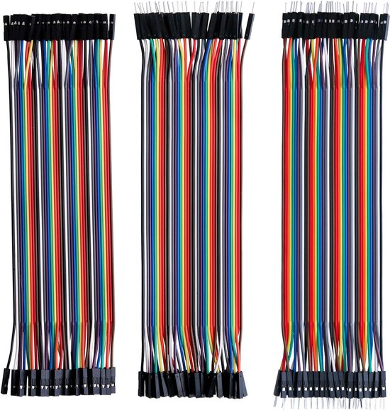 DiverseGoods 120 Stuks Multi Kleuren Dupont Draad 40pin Male naar Female, 40pin Male naar Male, 40pin Female naar Female Breadboard Jumper Draden Lintkabels Kit voor Arduino