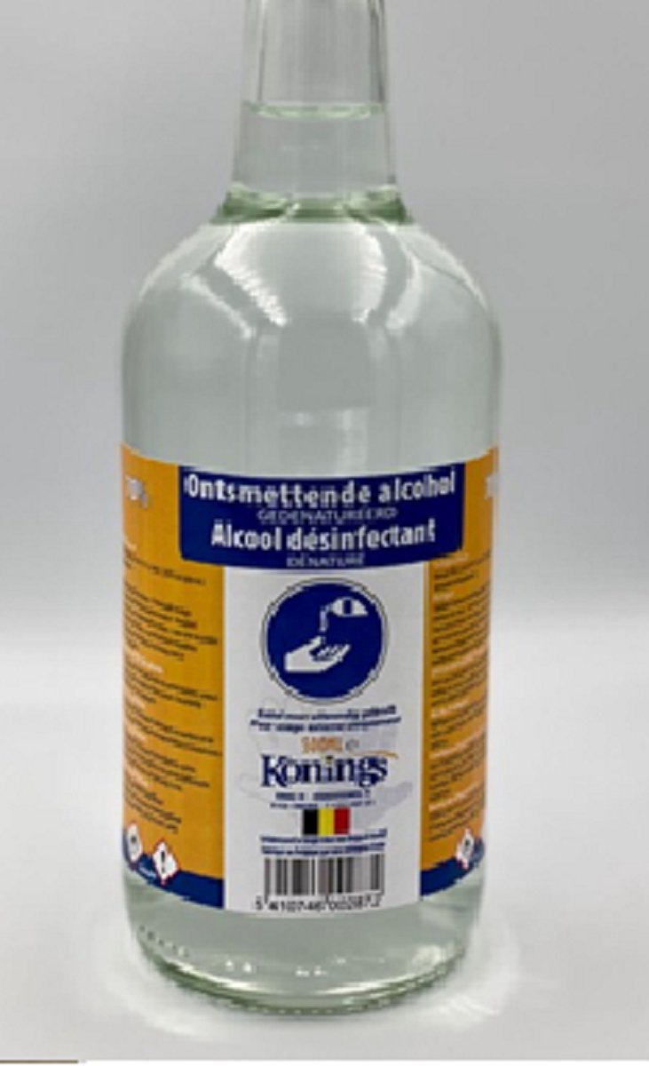 Goedkoopste desinfecterende handgel Alcohol 70 op basis van pure Ethanol alcohol 96 /- 20 water /- 3 Denatoniumbenzoaat een mengsel om niet-drinkbaar te maken