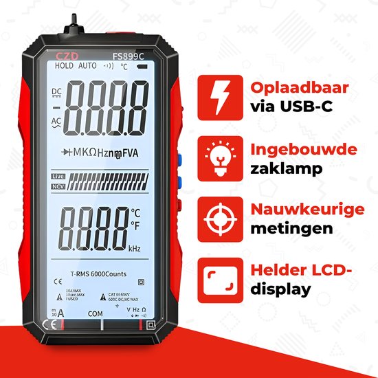 QLUUE Digitale multimeter met groot liquid crystal display voltmeter DM3 voor het meten van