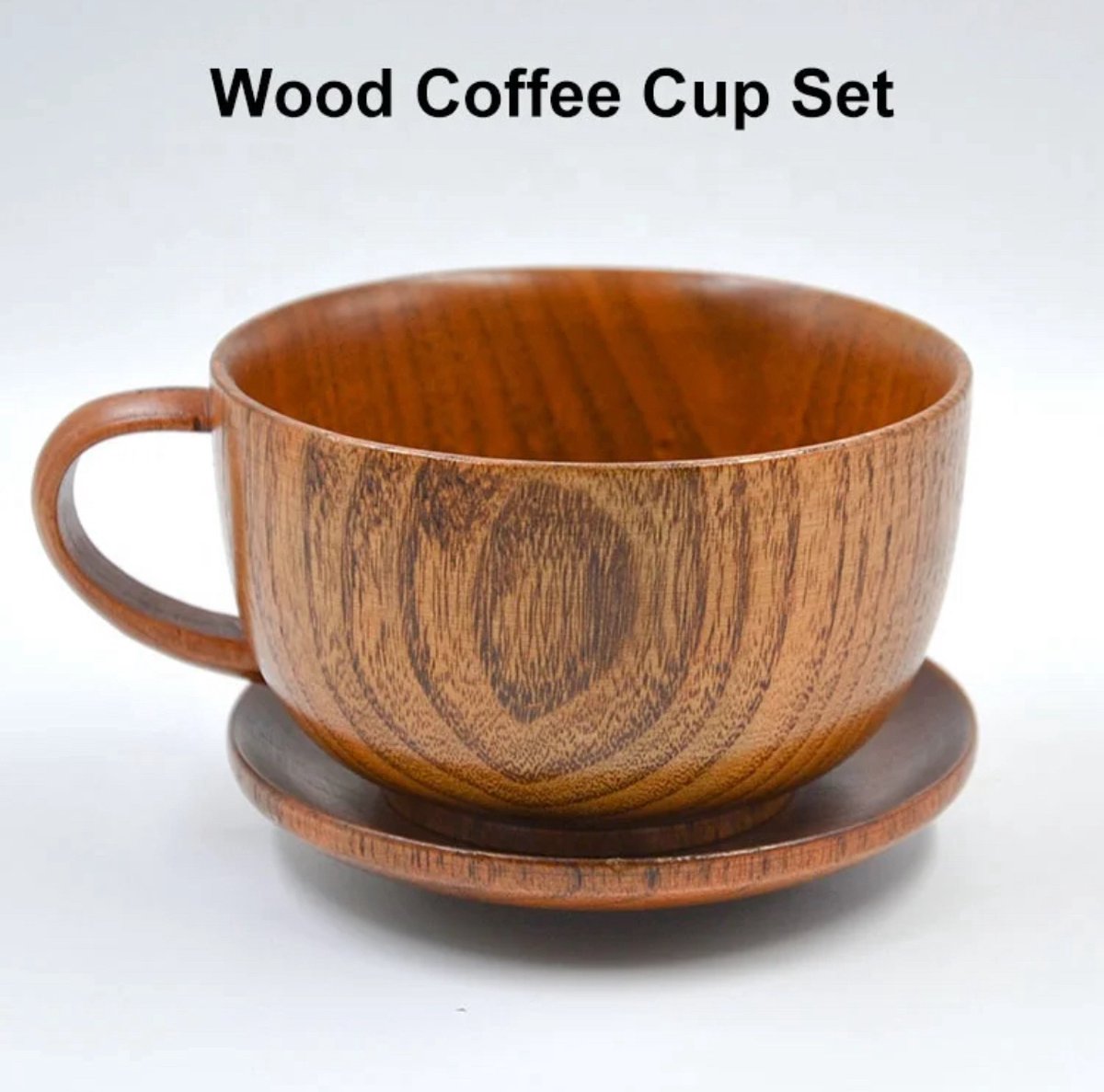 6-delige set houten kop met schotel en lepel- set koffie thee, soep, gereedschap accessoires - kop en schotel set, kleur: bruin, eiken, Authentieke Smaak