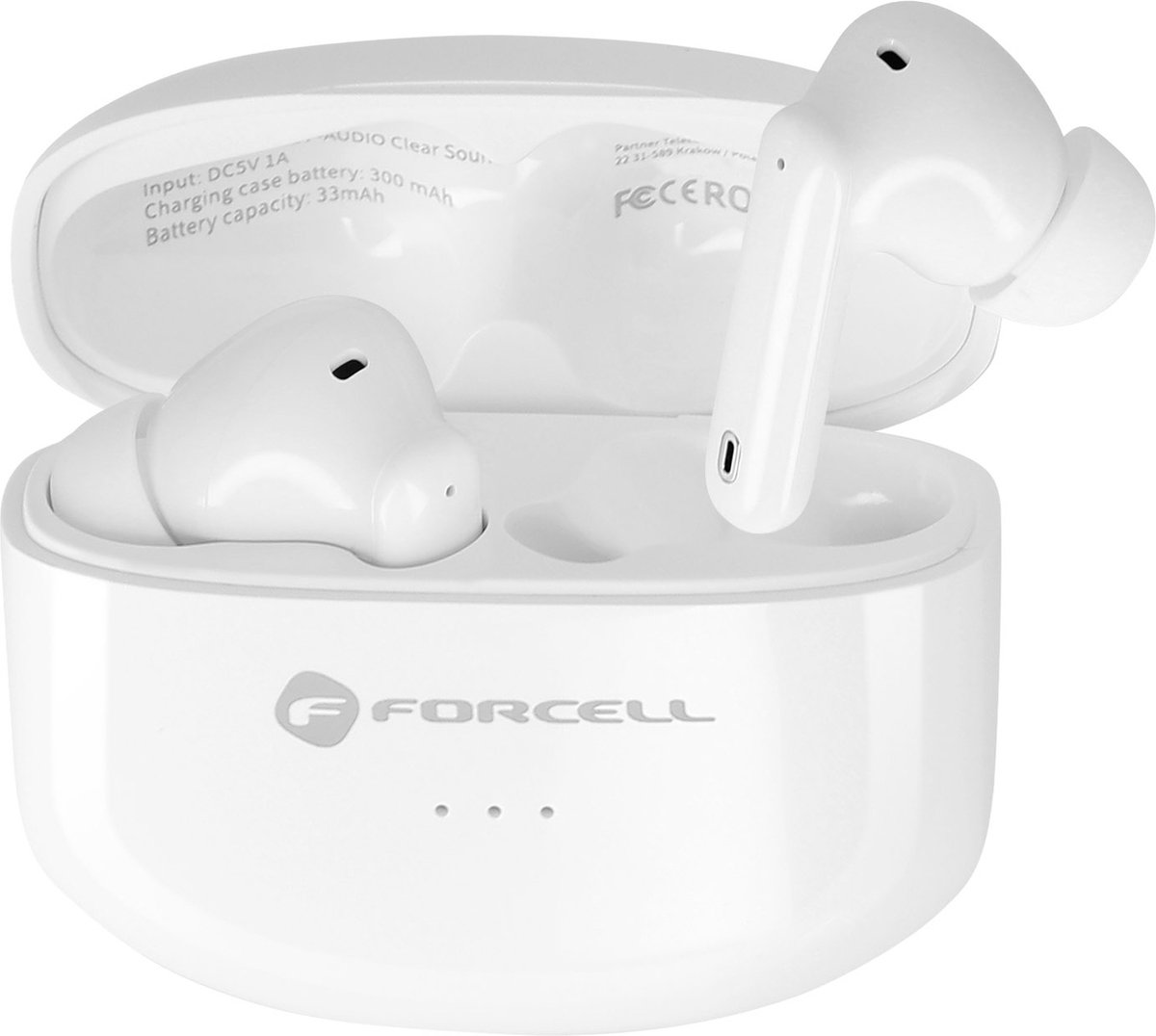 Forcell, Draadloze Bluetooth-oortelefoon - Batterij met hoge capaciteit, Wit