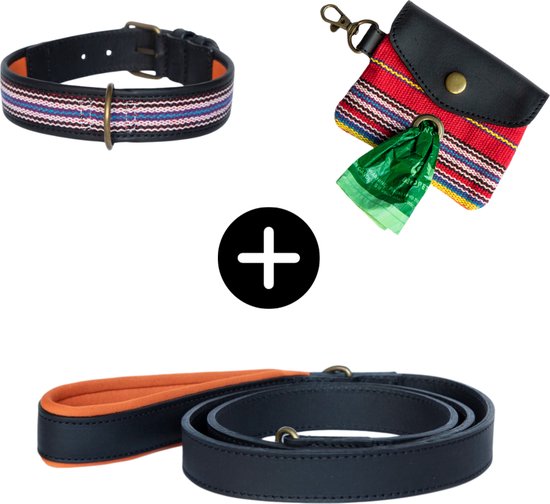 Dogs Love Munay | Hond | Halsband met riem en tasje | Cofan Large Zwart