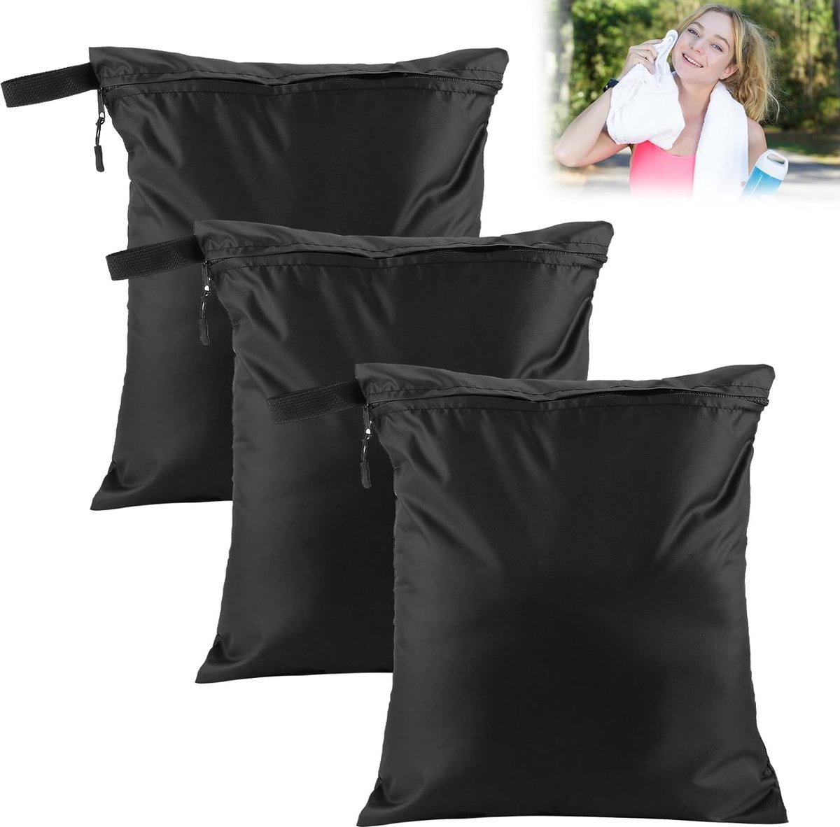Wetbag, 4 stuks, zwart, reisgerechtigd, waterdichte zak, niet