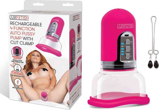 Foto: Lux fetish rechargeable 4 function auto with clit clamp vagina pomp pussy pomp roze