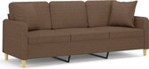 vidaXL - Driezitsbank - met - sierkussens - 180 - cm - stof - bruin