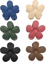 Haarspeld Klemmen Set XL Bloem 8cm Donkere Matte Kleuren 6 Stuks Zwart Bruin Roze Groen Blauw Beige Grote Haarklemmen Haarclip Haar Speld Klem Hair Clip Flower