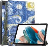 Housse de tablette adaptée au Samsung Galaxy Tab A9 Plus | Bibliothèque avec support | Housse de protection en similicuir | Triple pli | Nuit étoilée