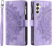 Telefoonhoesje geschikt voor Samsung Galaxy A25 5G - Portemonnee met rits - book-case hoesje - ruimte voor 8 pasjes - mandala paars