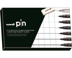 Uni-ball Uni Pin Fineliner Startersset Set 6 stuks met Vulpotlood en Gum