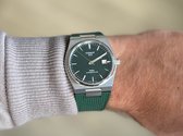 Solid link rubber watch strap Green for Tissot PRX 40mm - Solide schakel rubber horloge band met groen quick release trekker