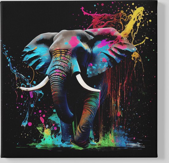 Canvas - Schilderij - Dieren - Olifant - Kleurrijk - 60x60x2 cm