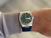 Bracelet de montre en cuir à maillons Solid bleu pour Tissot PRX 40mm - Bracelet de montre en cuir à maillons Solide bleu avec extracteur à dégagement rapide