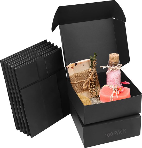 Kurtzy Coffrets Cadeaux Hobby Noir Kraft (Paquet de 100) – Dimensions de la boîte 12 x 12 x 5 cm – Coffrets Cadeaux de Présentation Carrés Faciles à Assembler – Fêtes, Anniversaires, Mariages, Vacances