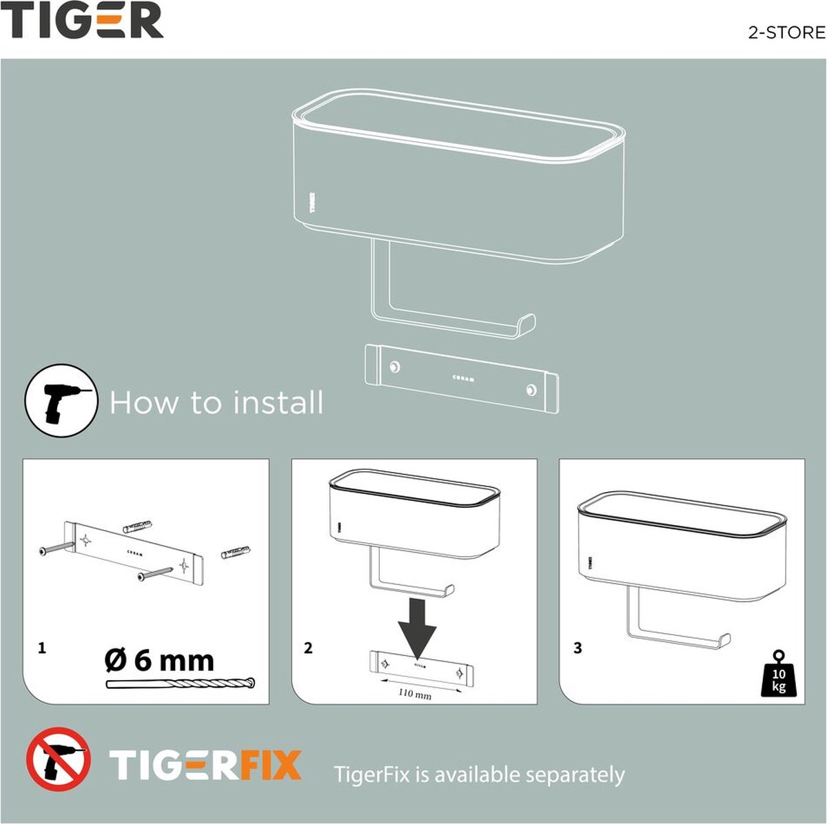 Tiger 2-Store porte-rouleau papier toilette avec panier de rangement  verrouillable 25cm blanc