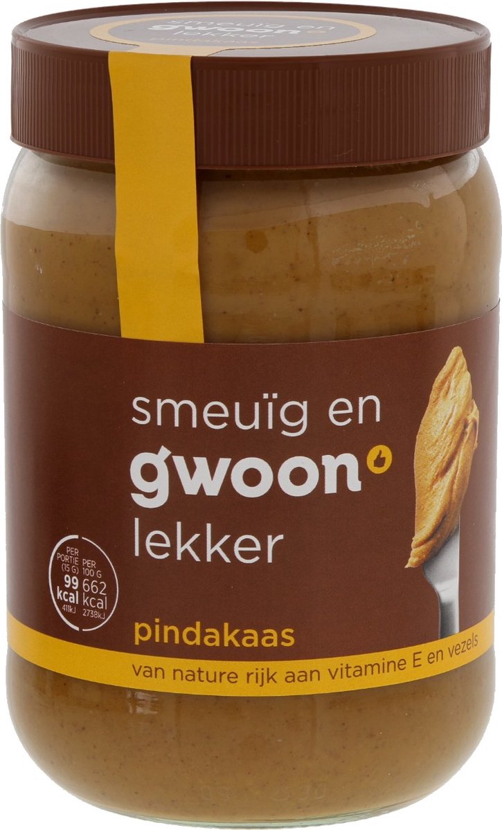 G'woon Pindakaas naturel 6 potten x 600 gram