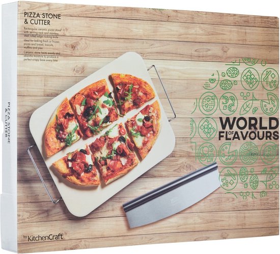 Pizzasteen met Mes - 37.5x30x1.5cm - KitchenCraft | Italian