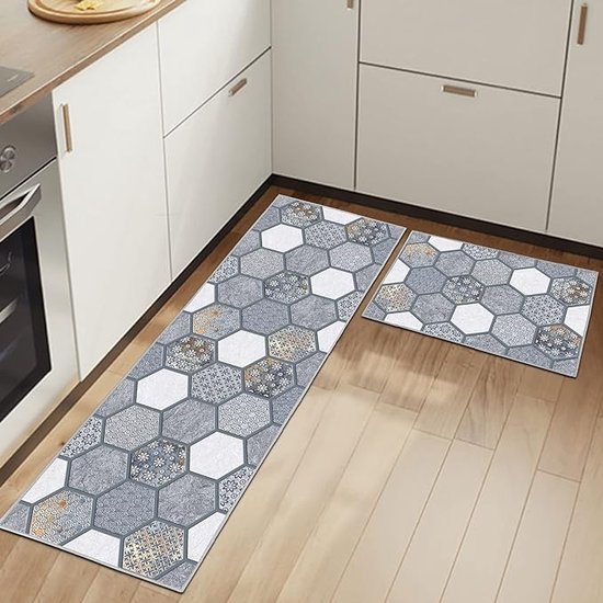 SOP YOLO-Keukenmatten antislip-Keukenloper- wasbare keukentapijten deurmat tapijt vloermat- 2-delige-43x75+43x150cm