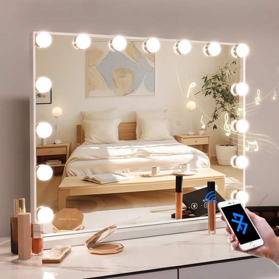 FENCHILIN Grand miroir de courtoisie Hollywood avec lumières Bluetooth de table mural 58*46CM
