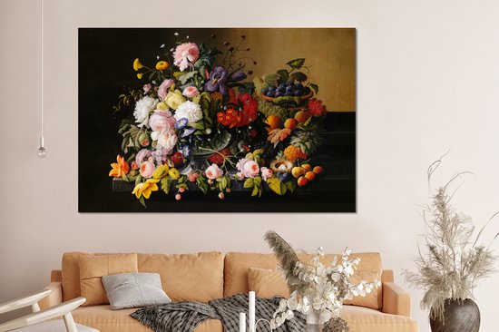 Décoration murale Métal - Peinture Aluminium Industrielle - Nature morte aux fleurs et fruits - Oeuvre d'art - Maîtres anciens - 150x100 cm - Dibond - Photo sur aluminium - Décoration murale industrielle - Pour le salon / chambre