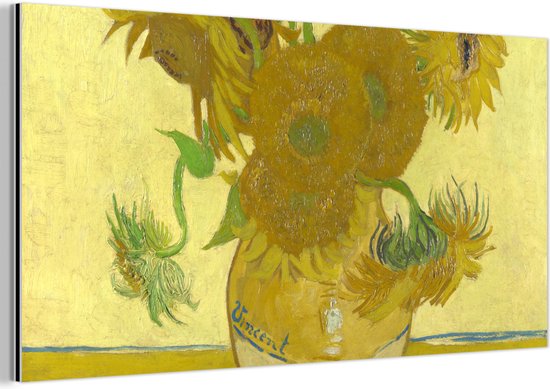 Wanddecoratie Metaal - Aluminium Schilderij Industrieel - Zonnebloemen - Vincent van Gogh - 40x20 cm - Dibond - Foto op aluminium - Industriële muurdecoratie - Voor de woonkamer/slaapkamer