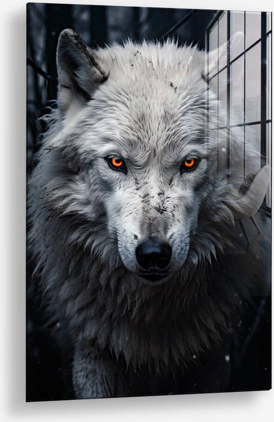 Wallfield™ - Snowy Wolf II | Glasschilderij | Gehard glas | 80 x 120 cm | Magnetisch Ophangsysteem