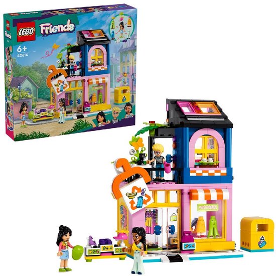 Ensemble de magasin de vêtements vintage LEGO Friends avec figurines et accessoires.