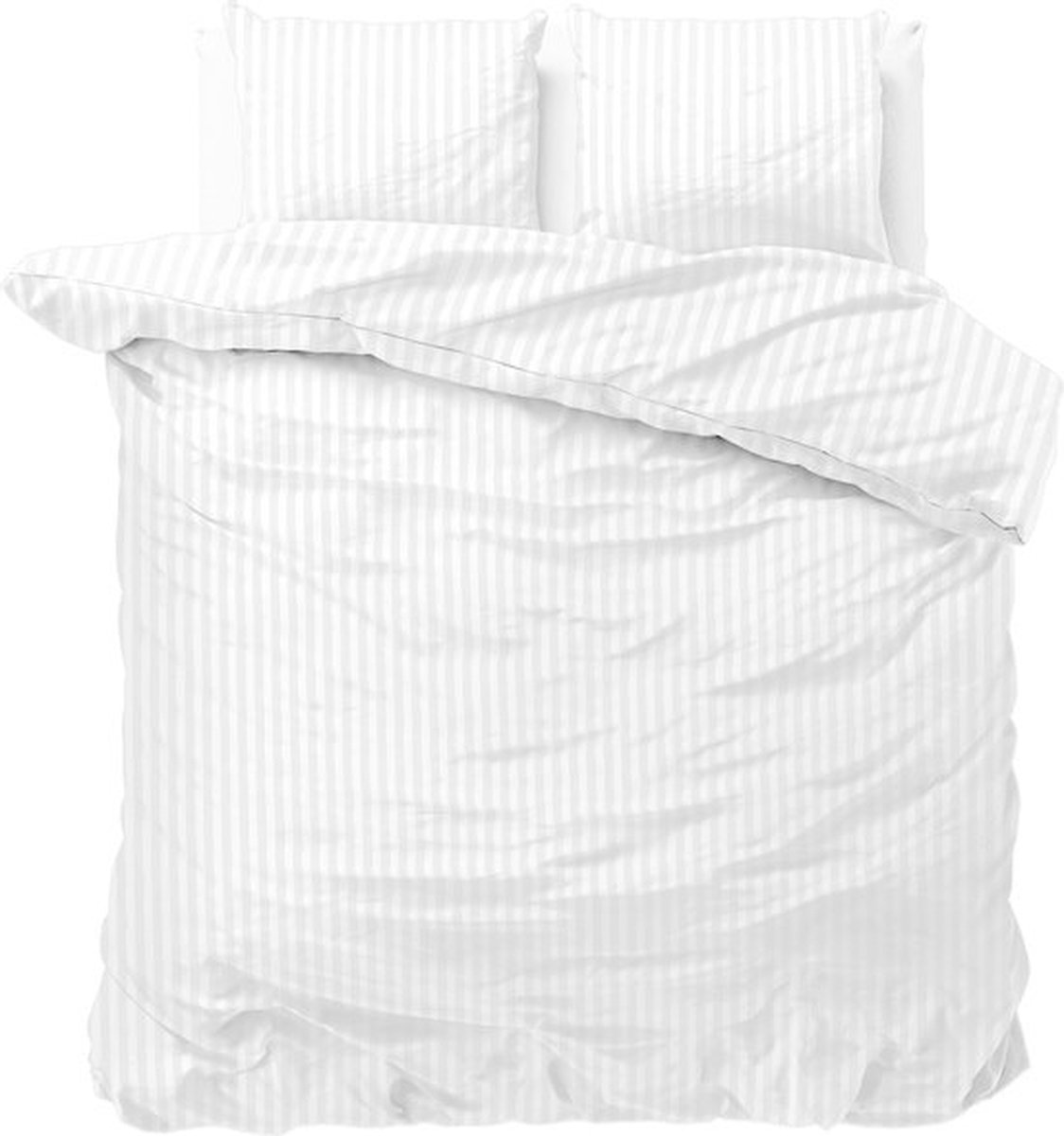 2-persoons dekbedovertrek (dekbed hoes) wit / off-white gestreept met fijne smalle strepen / banen tweepersoons 200 x 220 cm (slaapkamer beddengoed)