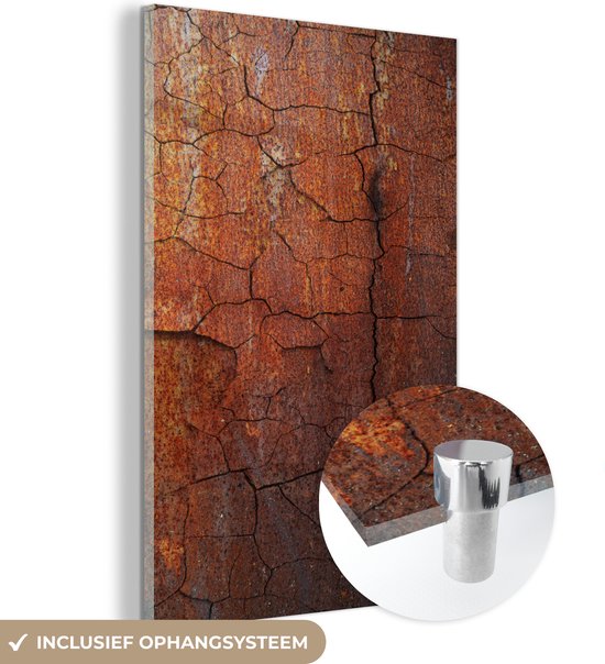 MuchoWow® Peinture sur verre 60x90 cm - Peinture sur verre - Rouille - Ligne - Marron - Photo sur verre acrylique - Peintures