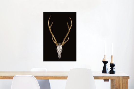 Décoration murale Métal - Aluminium Peinture Industrielle - Cerf - Crâne - Goud - 60x90 cm - Dibond - Photo sur aluminium - Décoration murale industrielle - Pour le salon / chambre
