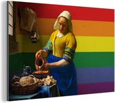 Wanddecoratie Metaal - Aluminium Schilderij Industrieel - Melkmeisje - Vermeer - Pride - 120x80 cm - Dibond - Foto op aluminium - Industriële muurdecoratie - Voor de woonkamer/slaapkamer