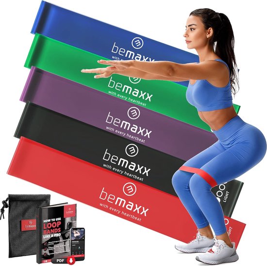 HAPBEAR Weerstandsband, 5 stuks, elastische krachttraining, fitnessband met deuranker voor pilates, training, rekken, yoga, therapeutische gymnastiek, mannen en vrouwen
