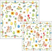 Ambiente servetten - Paascollage voorjaar - 2 pakjes 33x33cm en 25x25cm - wit groen geel blauw rood - Pasen