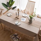 tafelkleed van katoen en linnen, robuust, voor rechthoekige tafels, met stevig rasterborduurwerk, voor decoratie van de keukeneettafel, (140 x 250 cm, kaki)