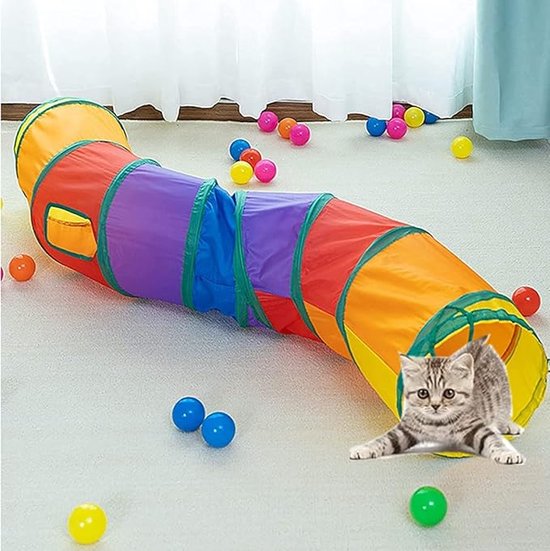 ZYZPET Geometrischer Katzen tunnel mit Plüsch innen, Katzen spielzeug Faltbares