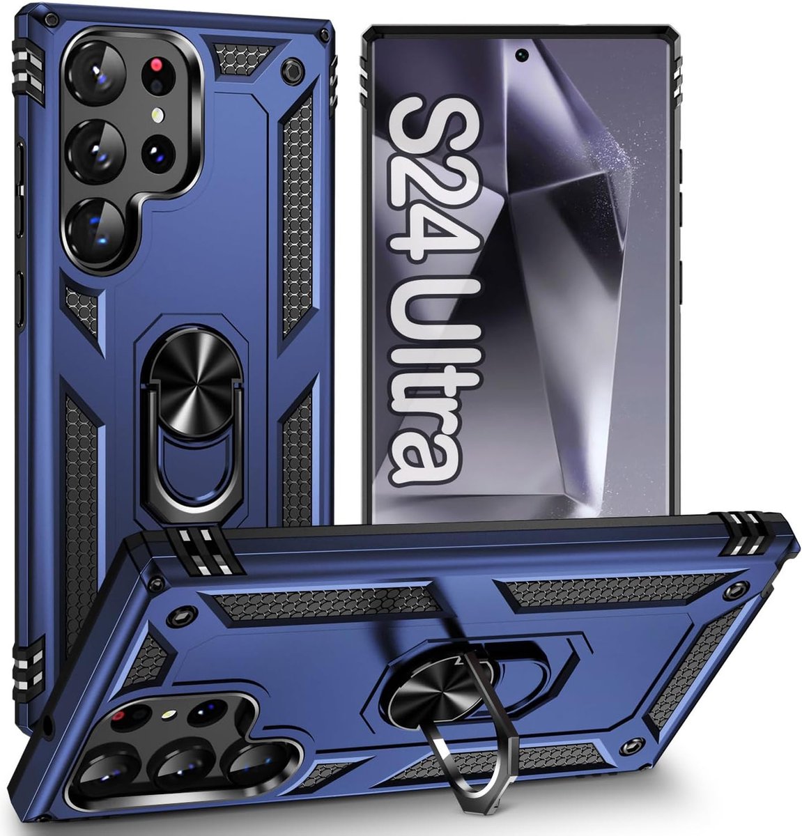 Anti-Shock Hybrid Ring Armor Hoesje Geschikt voor: Samsung Galaxy S24 Ultra - Blauw