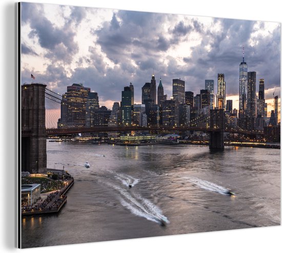 Manhattan et le pont de Brooklyn New York Aluminium 90x60 cm - Tirage photo sur aluminium (décoration murale en métal)