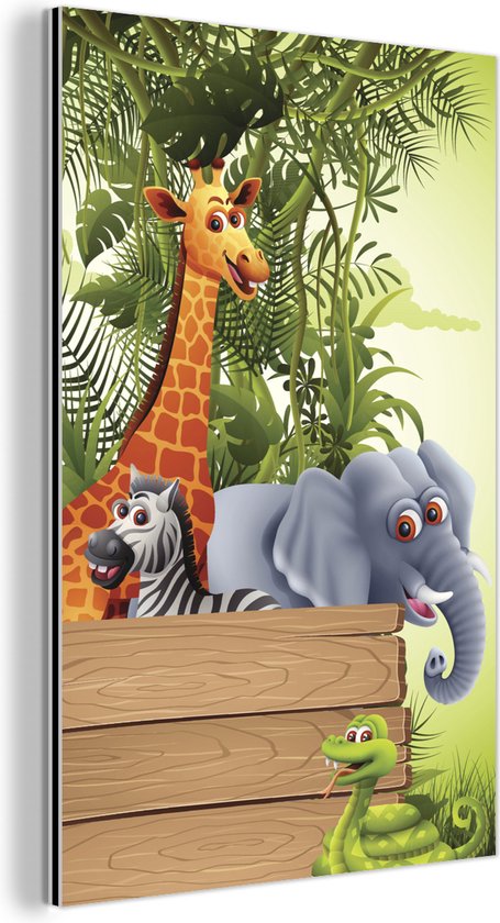 Wanddecoratie Metaal - Aluminium Schilderij Industrieel - Jungle dieren - Natuur - Planken - Kinderen - Giraffe - 100x150 cm - Dibond - Foto op aluminium - Industriële muurdecoratie - Voor de woonkamer/slaapkamer