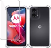 Hoesje + Screenprotector geschikt voor Motorola Moto G24 – Tempered Glass - Extreme Shock Case Transparant