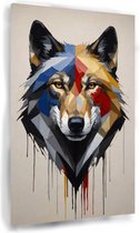 Wolf kleurrijk - Modern muurdecoratie - Wanddecoratie wolf - Landelijke schilderijen - Schilderij op canvas - Slaapkamer decoratie - 50 x 70 cm 18mm