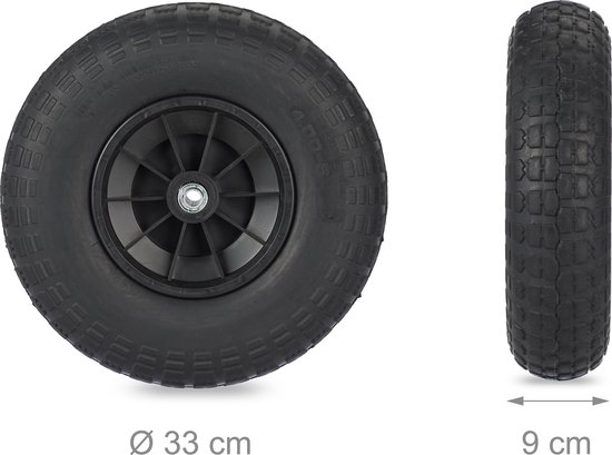 kruiwagenwiel 4.00-6 - rubber - kunststof velg - met adapters - massief - tot 100 kg - zwart — afbeelding 2