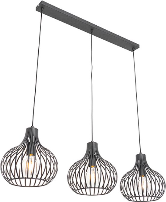 QAZQA saffira - Moderne Hanglamp voor boven de eettafel | in eetkamer - 3 lichts - L 1030 mm - Zwart - Woonkamer | Slaapkamer | Keuken