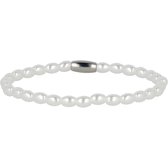 *My Bendel - Armband zilverkleurig met ovale witte parels - Zilverkleurige elastische armband met ovale witte parels - Met luxe cadeauverpakking