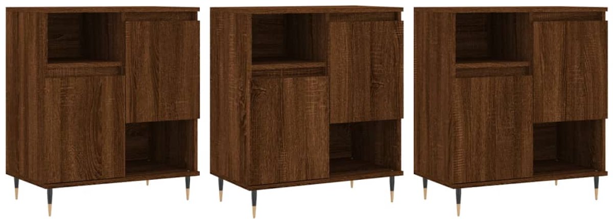 vidaXL Dressoirs - 3 - st - bewerkt - hout - gerookt - eikenkleurig gerookt eiken