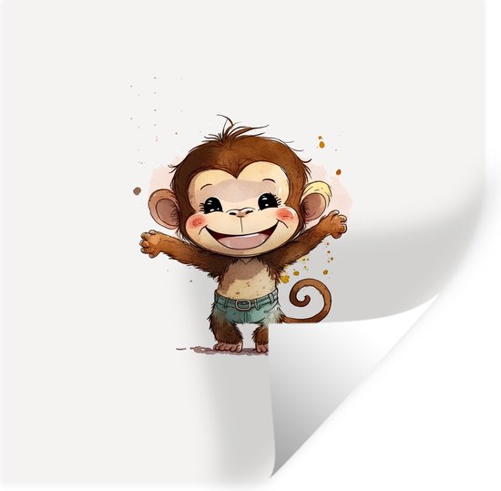 Muurstickers - Sticker Folie - Aap - Bruin - Waterverf - Dieren ...