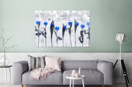 Wanddecoratie Metaal - Aluminium Schilderij Industrieel - Bloemen - Tulpen - Blauw - 120x80 cm - Dibond - Foto op aluminium - Industriële muurdecoratie - Voor de woonkamer/slaapkamer