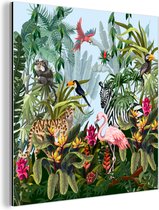 Wanddecoratie Metaal - Aluminium Schilderij Industrieel - Jungle - Natuur - Jongens - Meisjes - Kinderen - Zebra - Flamingo - 90x90 cm - Dibond - Foto op aluminium - Industriële muurdecoratie - Voor de woonkamer/slaapkamer